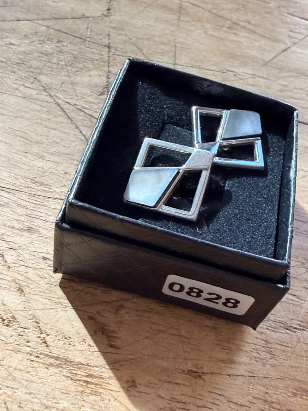 Geometric Silver & Mother Of Pearl Cufflinks - Square Design - Vintage Mens Acce